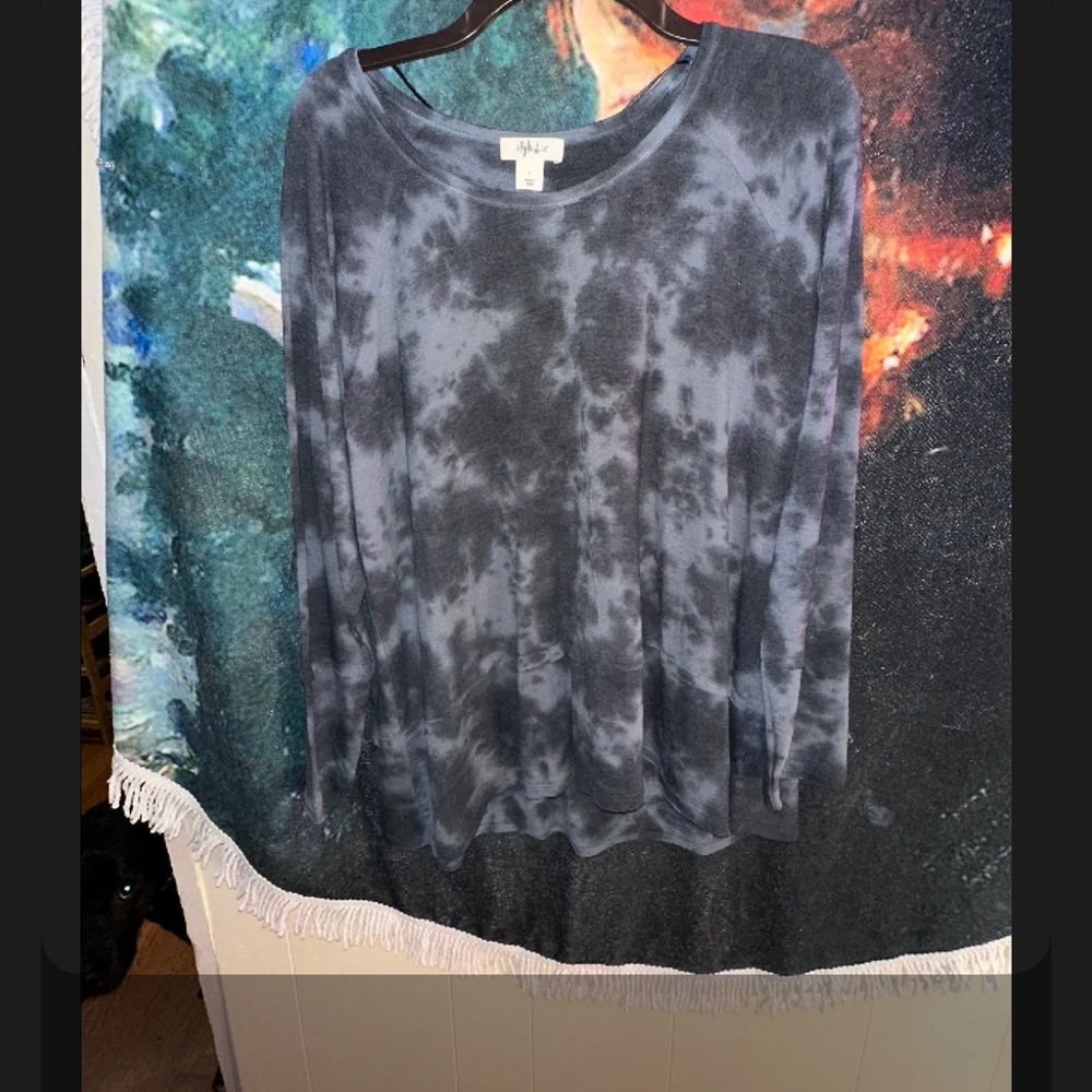 Style & Co. Black and Gray Tie-Dye Long Sleeve Tank Top